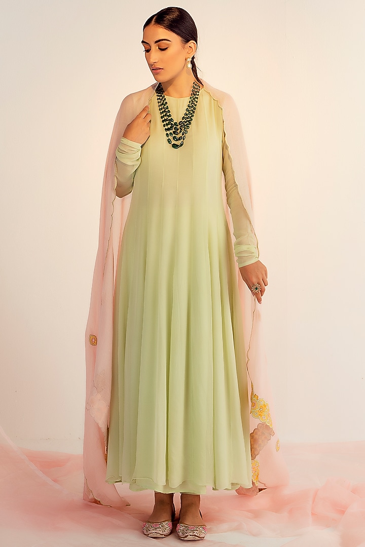 Mint Green Viscose Georgette Wedding Anarkali Set by Keosha at Pernia's Pop Up Shop