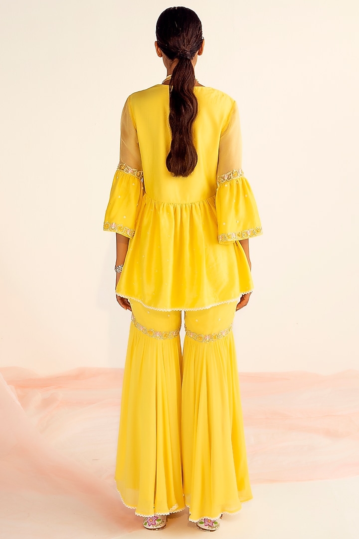 Yellow Viscose Georgette Party Wear Sharara Set by Keosha at Pernia's Pop Up Shop