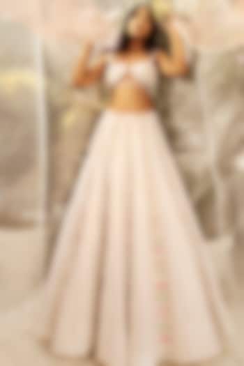 White Silk Chanderi Embroidered Wedding Lehenga Set by Keosha at Pernia's Pop Up Shop