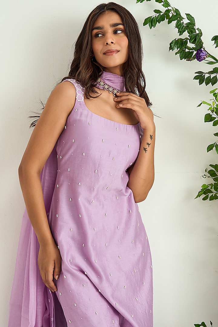 Lilac Silk Chanderi Party Wear Sharara Set by Keosha at Pernia's Pop Up Shop