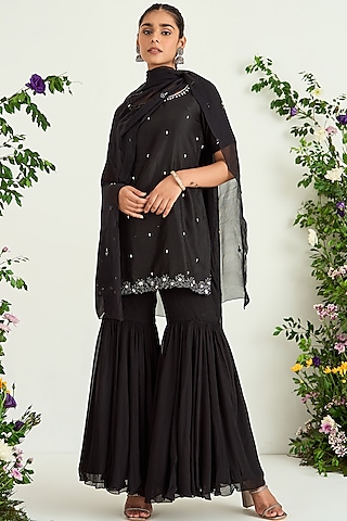 Black Georgette Sharara Set by Keosha