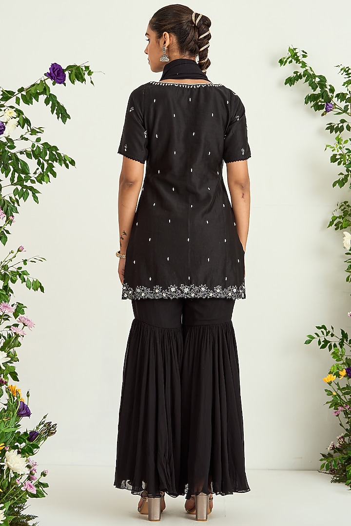 Black Georgette Party Wear Sharara Set by Keosha at Pernia's Pop Up Shop