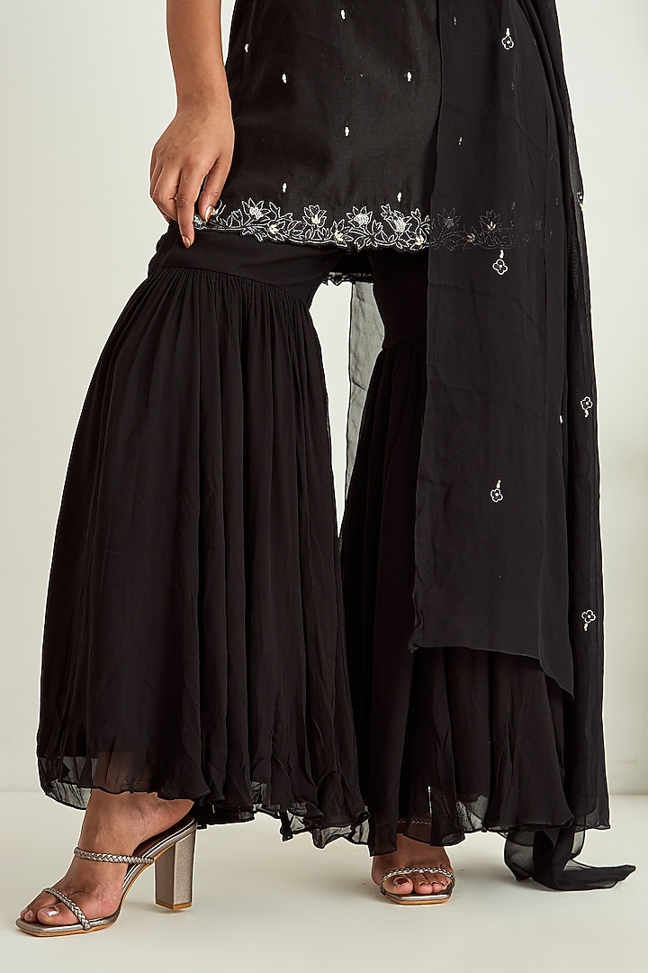 Black Georgette Party Wear Sharara Set by Keosha at Pernia's Pop Up Shop