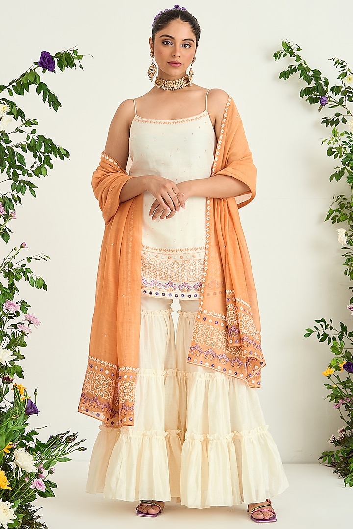 Cream Silk Chanderi Sharara Set by Keosha at Pernia's Pop Up Shop