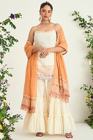 Cream Silk Chanderi Sharara Set by Keosha