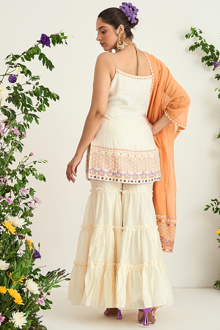 Cream Silk Chanderi Party Wear Sharara Set by Keosha at Pernia's Pop Up Shop