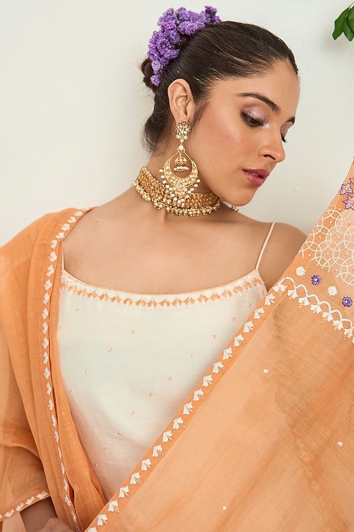 Cream Silk Chanderi Party Wear Sharara Set by Keosha at Pernia's Pop Up Shop
