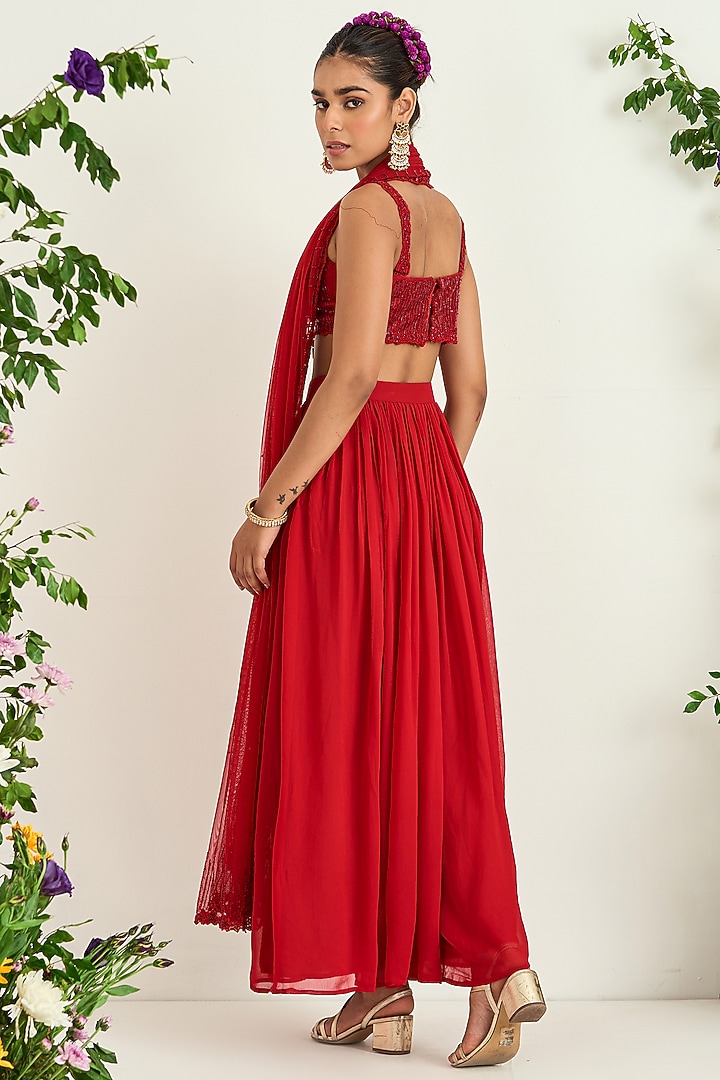 Red Georgette Flared Pant Set by Keosha at Pernia's Pop Up Shop