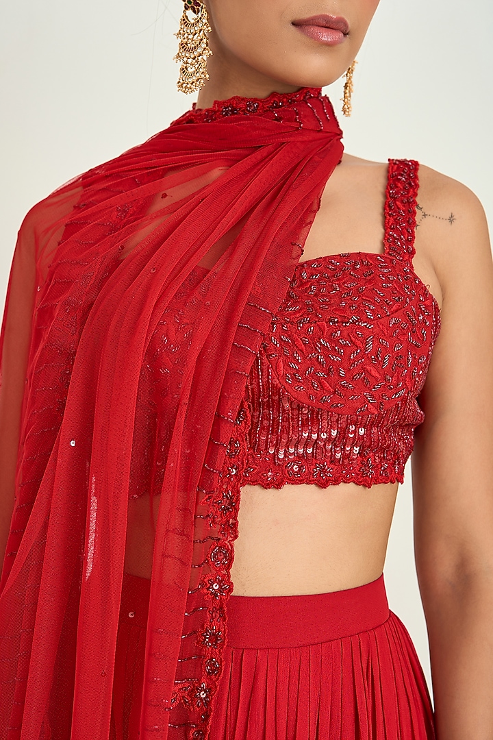 Red Georgette Flared Pant Set by Keosha at Pernia's Pop Up Shop