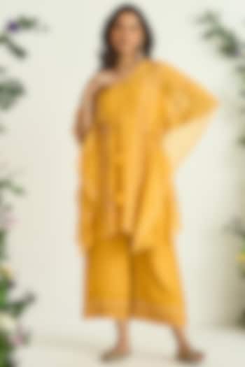 Yellow Silk Chanderi Embroidered Kaftan Set by Keosha at Pernia's Pop Up Shop