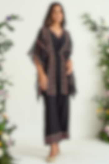 Black Silk Chanderi Embroidered Kaftan by Keosha at Pernia's Pop Up Shop