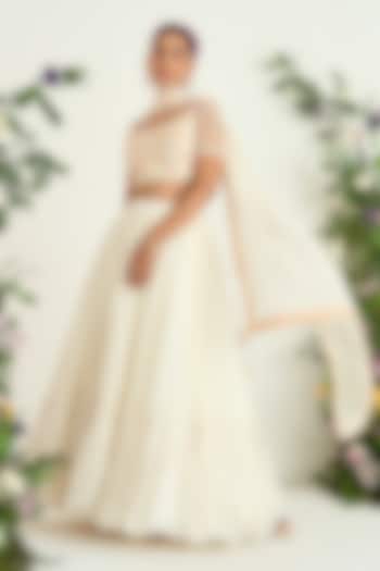 Ivory Silk Chanderi & Georgette Wedding Lehenga Set by Keosha at Pernia's Pop Up Shop