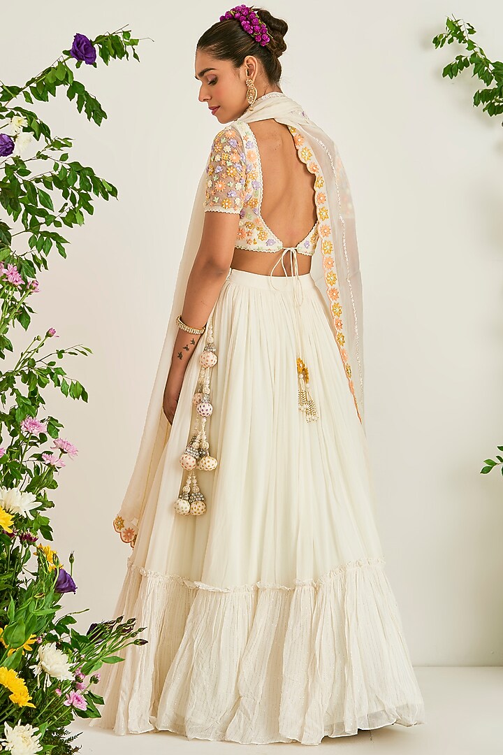 Ivory Silk Chanderi & Soft Net Embellished Blouse by Keosha at Pernia's Pop Up Shop