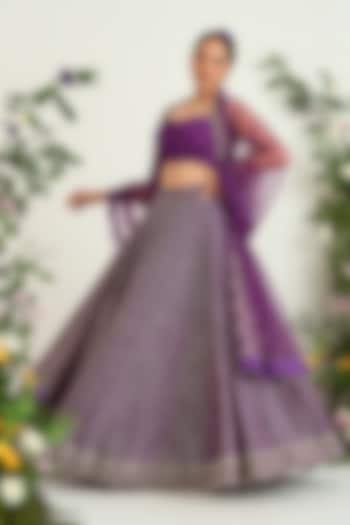 Purple Wrinkle Crepe & Raw Silk Embellished Wedding Lehenga Set by Keosha at Pernia's Pop Up Shop