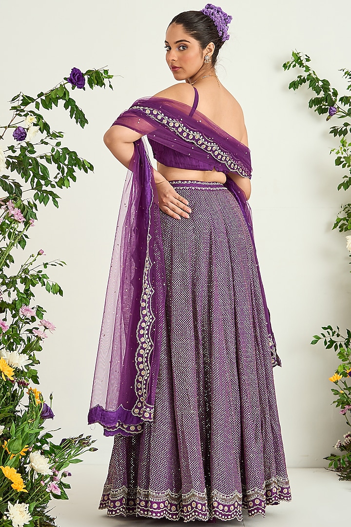 Purple Wrinkle Crepe & Raw Silk Embellished Wedding Lehenga Set by Keosha at Pernia's Pop Up Shop