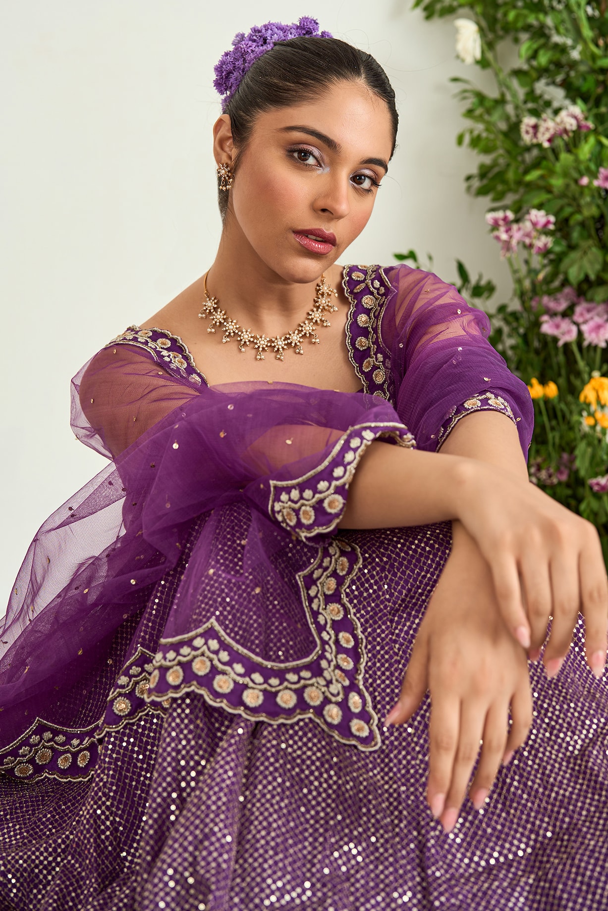 fitted lace wedding dress Purple Readymade Georgette Long Indian Dress main image 0
