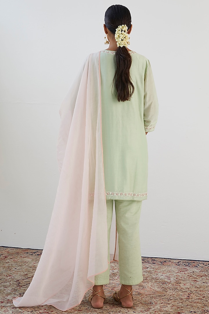 Mint Green Silk Chanderi Kurta Set by Keosha at Pernia's Pop Up Shop