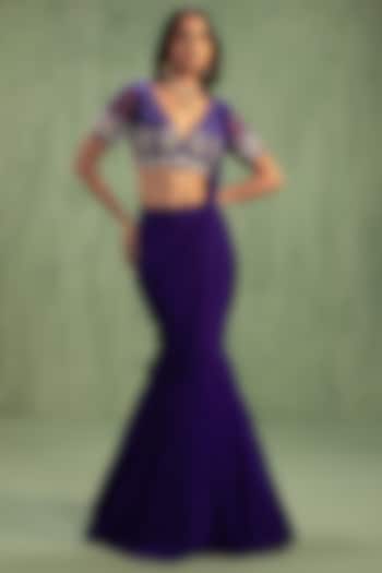 Purple Georgette Sequins Embroidered Pre-Draped Party Wear Saree Set by Keosha at Pernia's Pop Up Shop