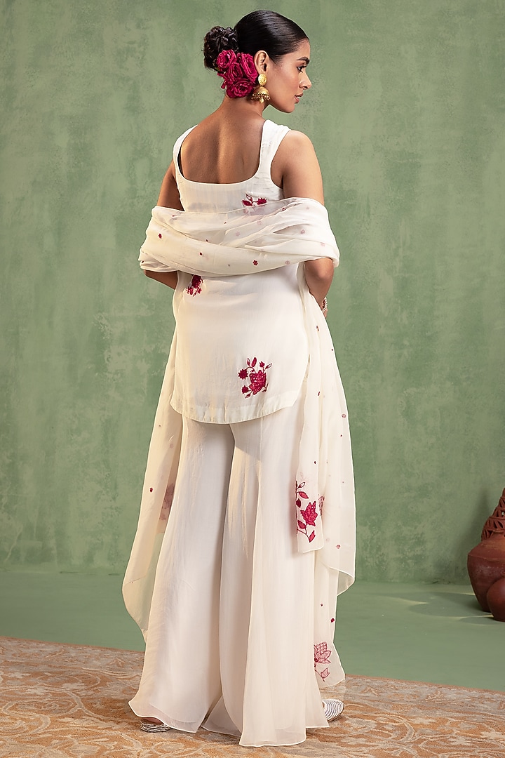 Cream Organza Hand Embroidered Party Wear Sharara Set by Keosha at Pernia's Pop Up Shop