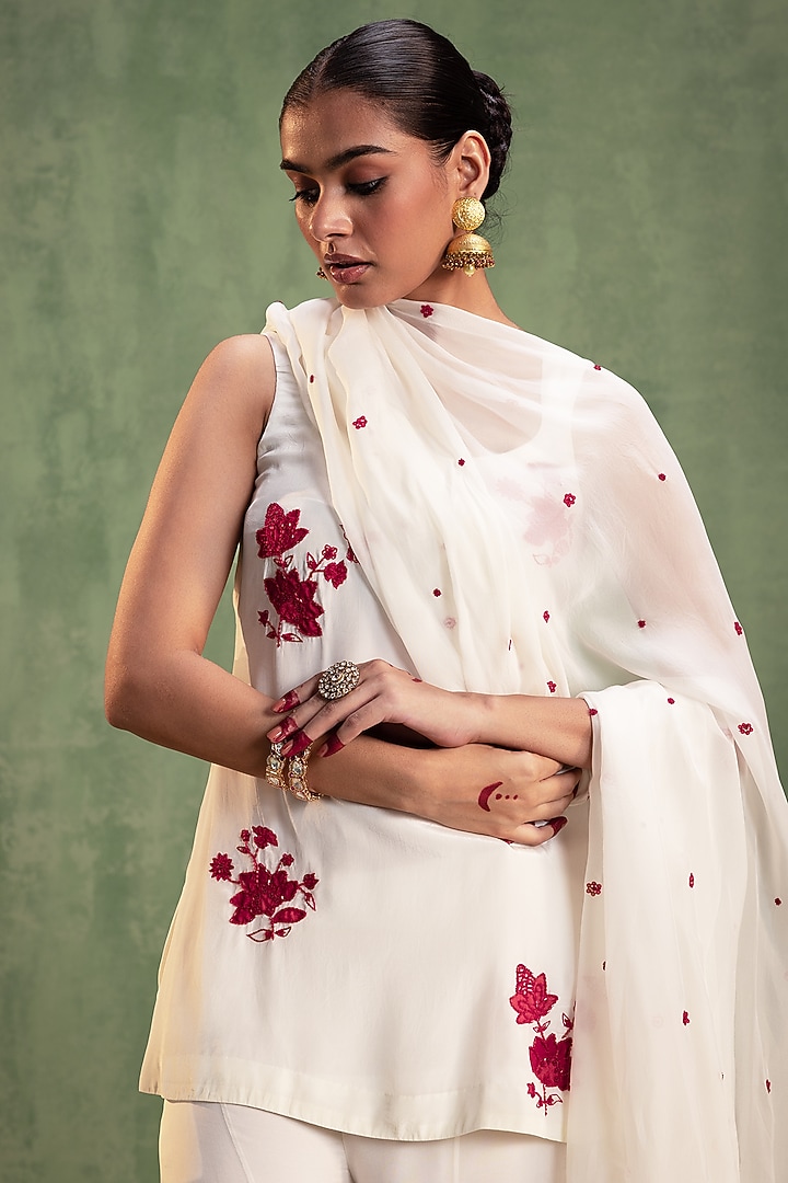 Cream Organza Hand Embroidered Party Wear Sharara Set by Keosha at Pernia's Pop Up Shop