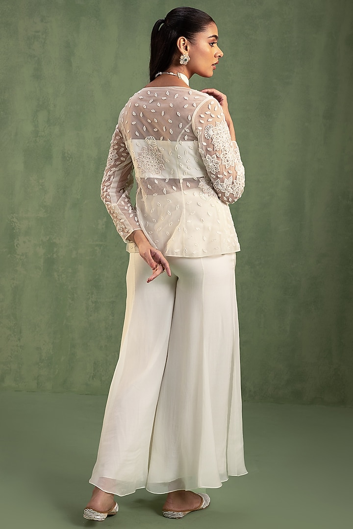 Cream Organza Hand Embroidered Party Wear Sharara Set by Keosha at Pernia's Pop Up Shop
