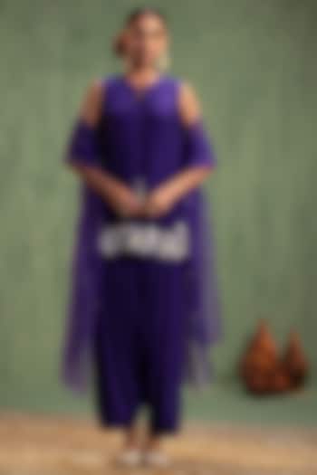 Purple Crepe Hand Embroidered Short Kurta Set by Keosha at Pernia's Pop Up Shop