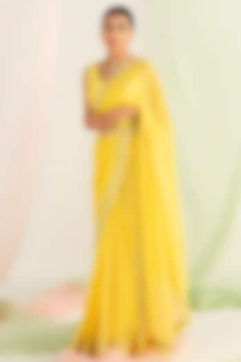 Yellow Viscose Georgette Dori Embroidered Saree by Keosha at Pernia's Pop Up Shop