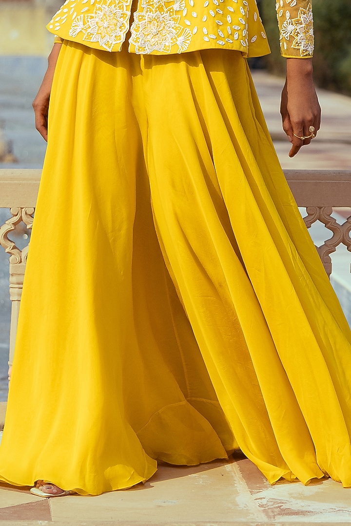 Yellow Organza Flared Party Wear Sharara Set by Keosha at Pernia's Pop Up Shop
