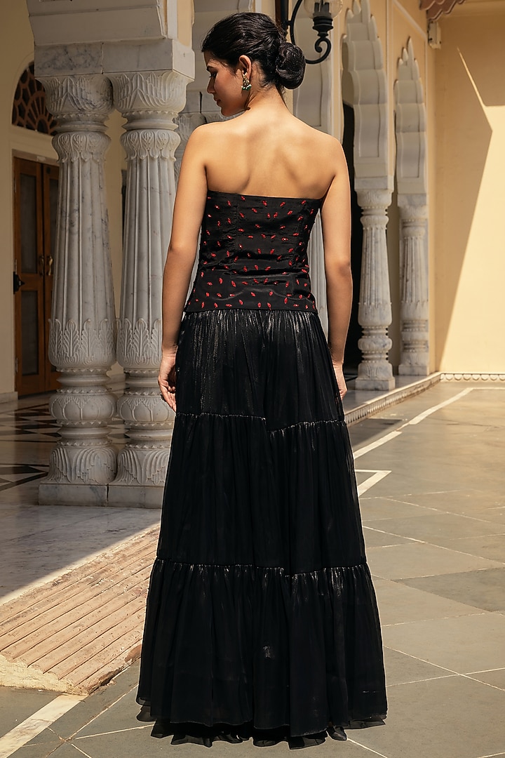 Black Satin Organza Party Wear Sharara Set by Keosha at Pernia's Pop Up Shop