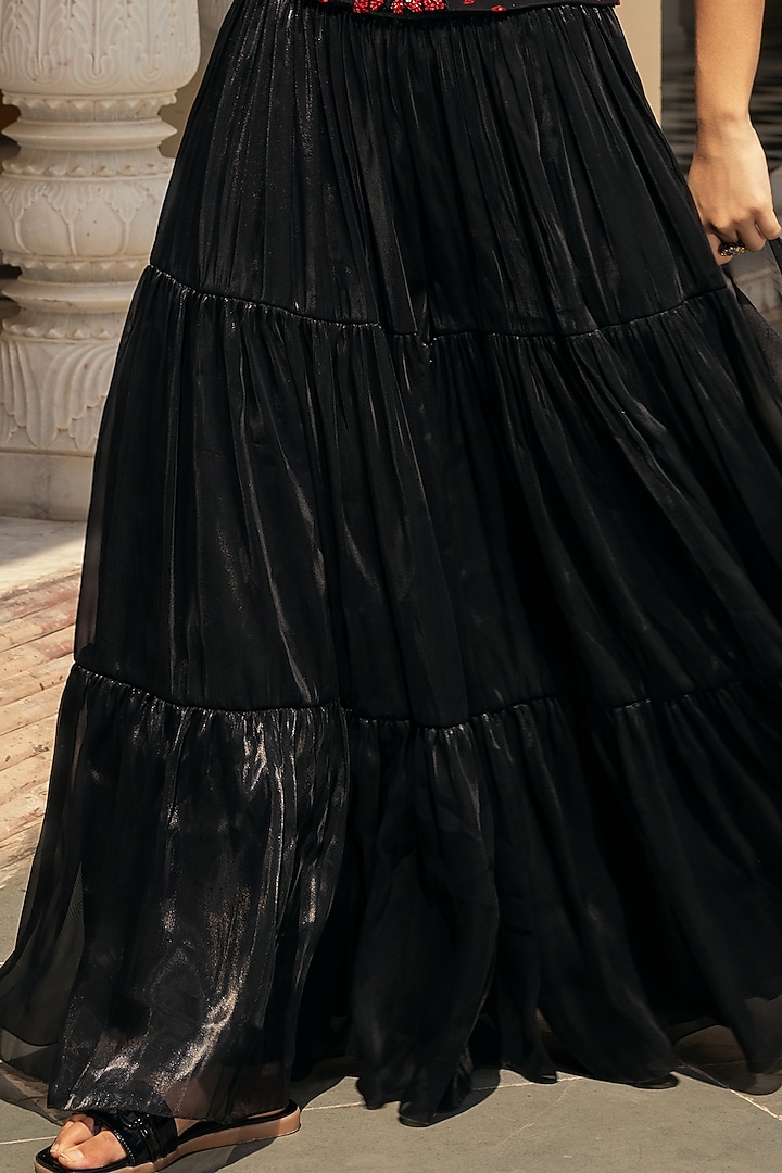 Black Satin Organza Party Wear Sharara Set by Keosha at Pernia's Pop Up Shop