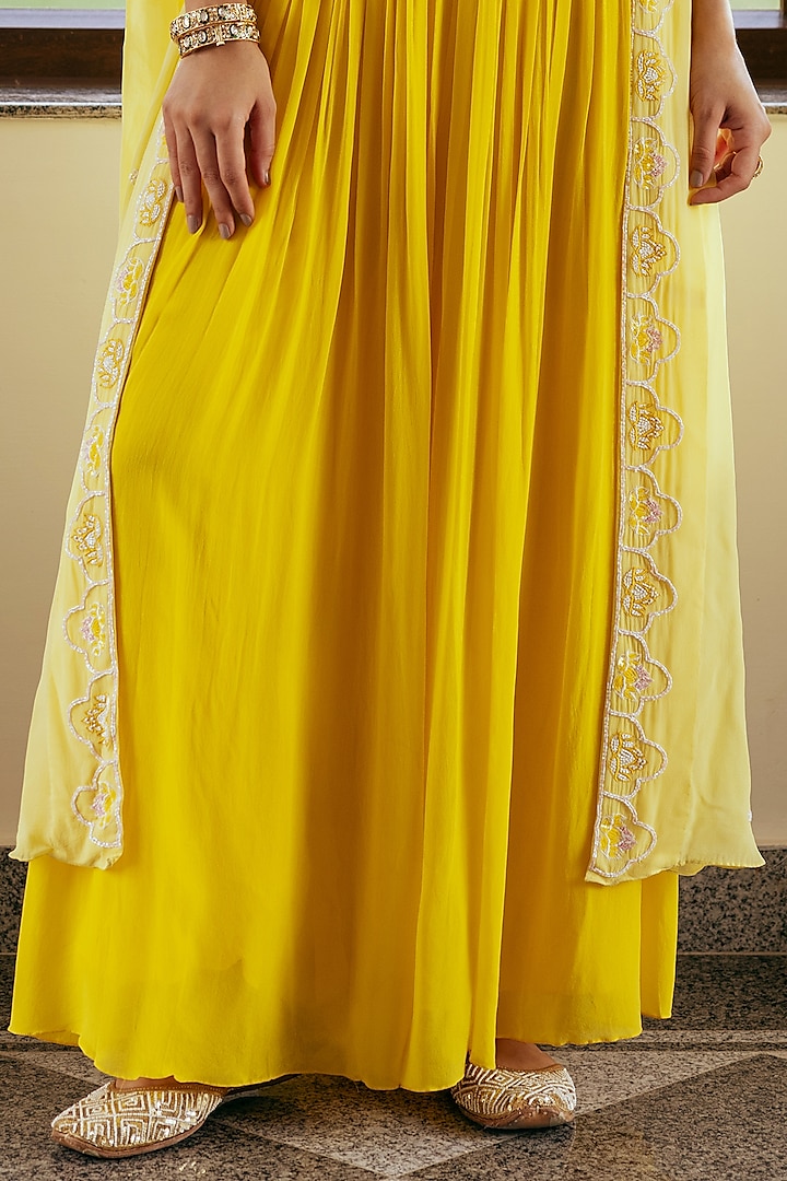 Yellow Georgette Embroidered Cape Set by Keosha at Pernia's Pop Up Shop