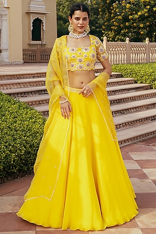 Yellow Organza Lehenga Set by Keosha