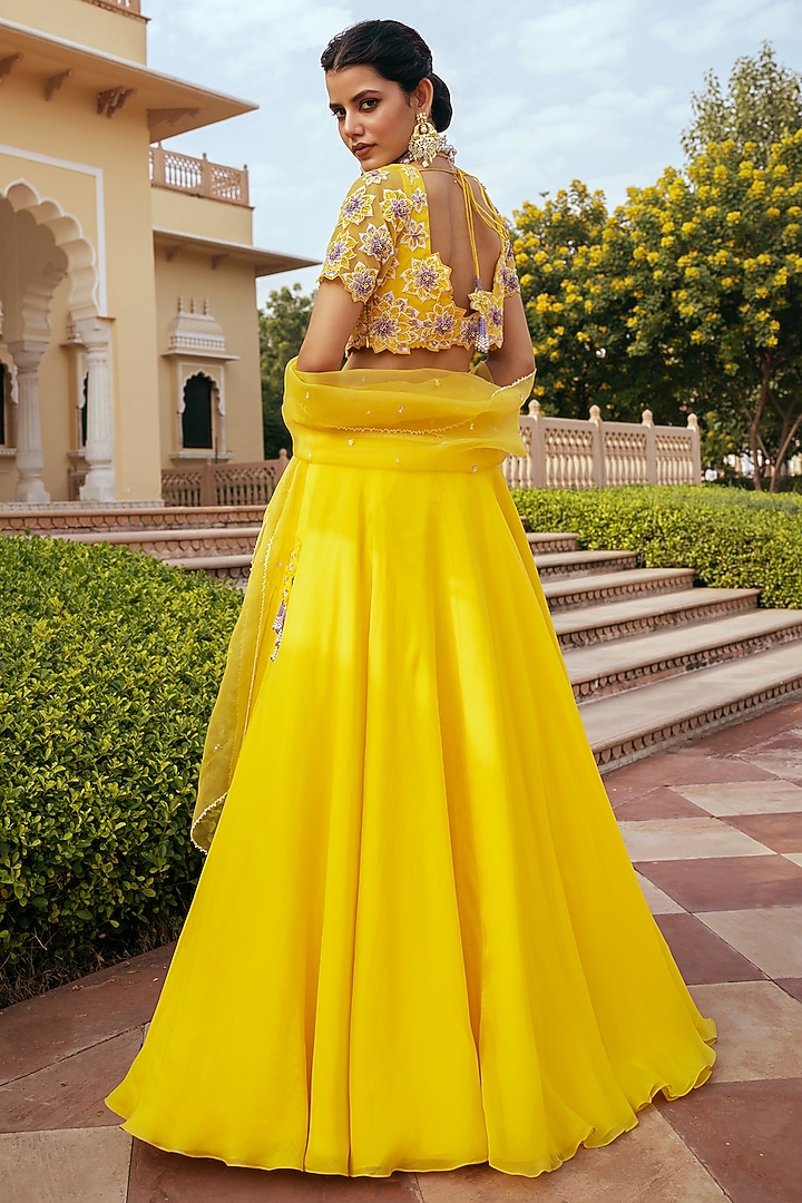 Yellow Organza Wedding Lehenga Set by Keosha at Pernia's Pop Up Shop