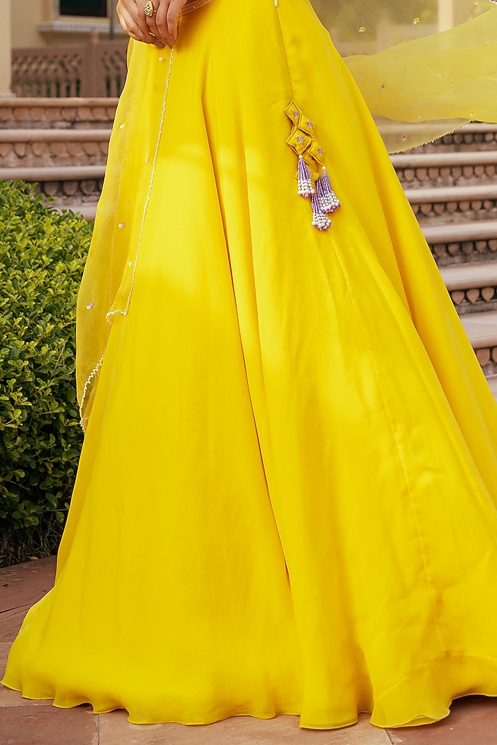 Yellow Organza Wedding Lehenga Set by Keosha at Pernia's Pop Up Shop