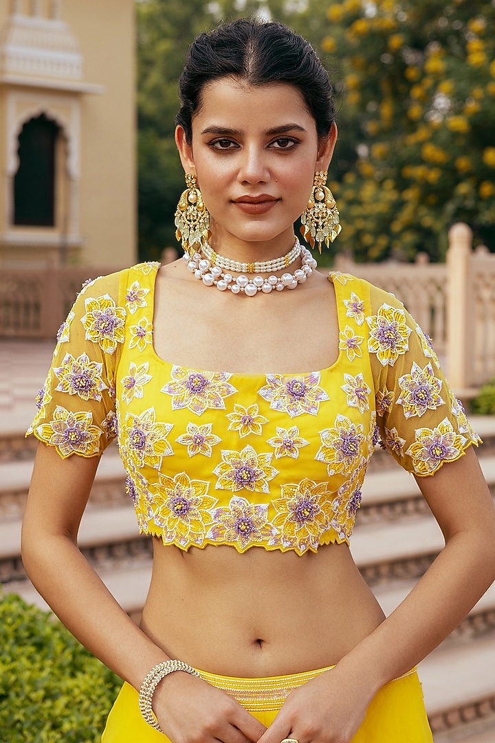 Yellow Organza Wedding Lehenga Set by Keosha at Pernia's Pop Up Shop