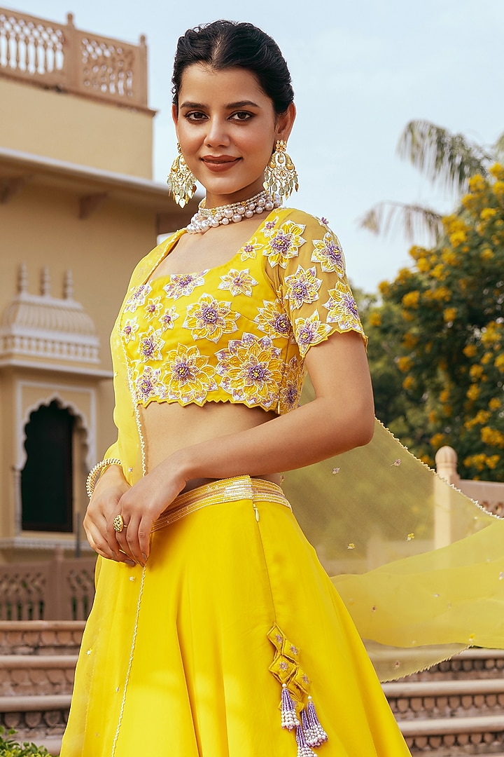 Yellow Organza Wedding Lehenga Set by Keosha at Pernia's Pop Up Shop
