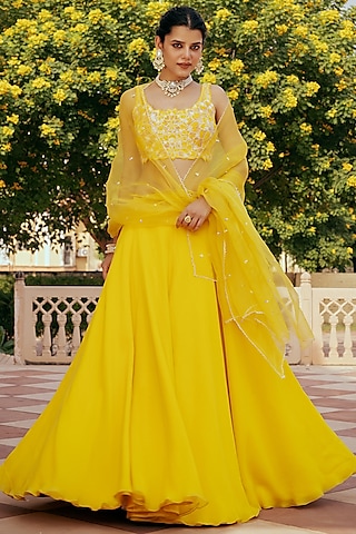 Yellow Organza Lehenga Set by Keosha