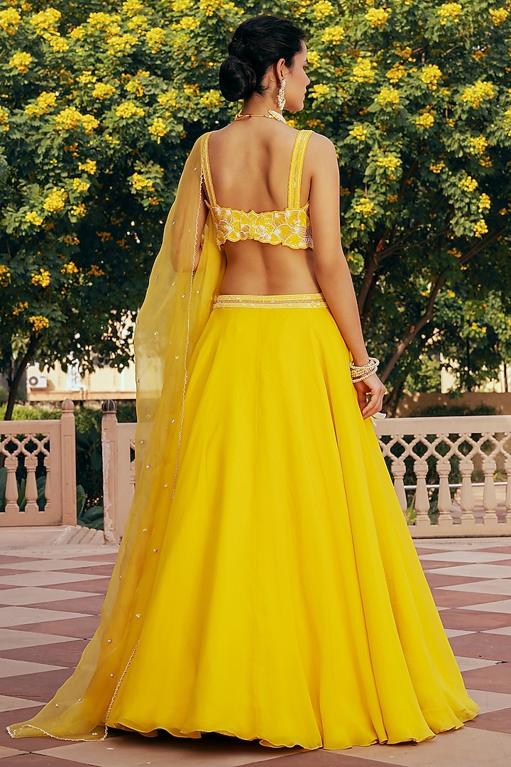 Yellow Organza Wedding Lehenga Set by Keosha at Pernia's Pop Up Shop