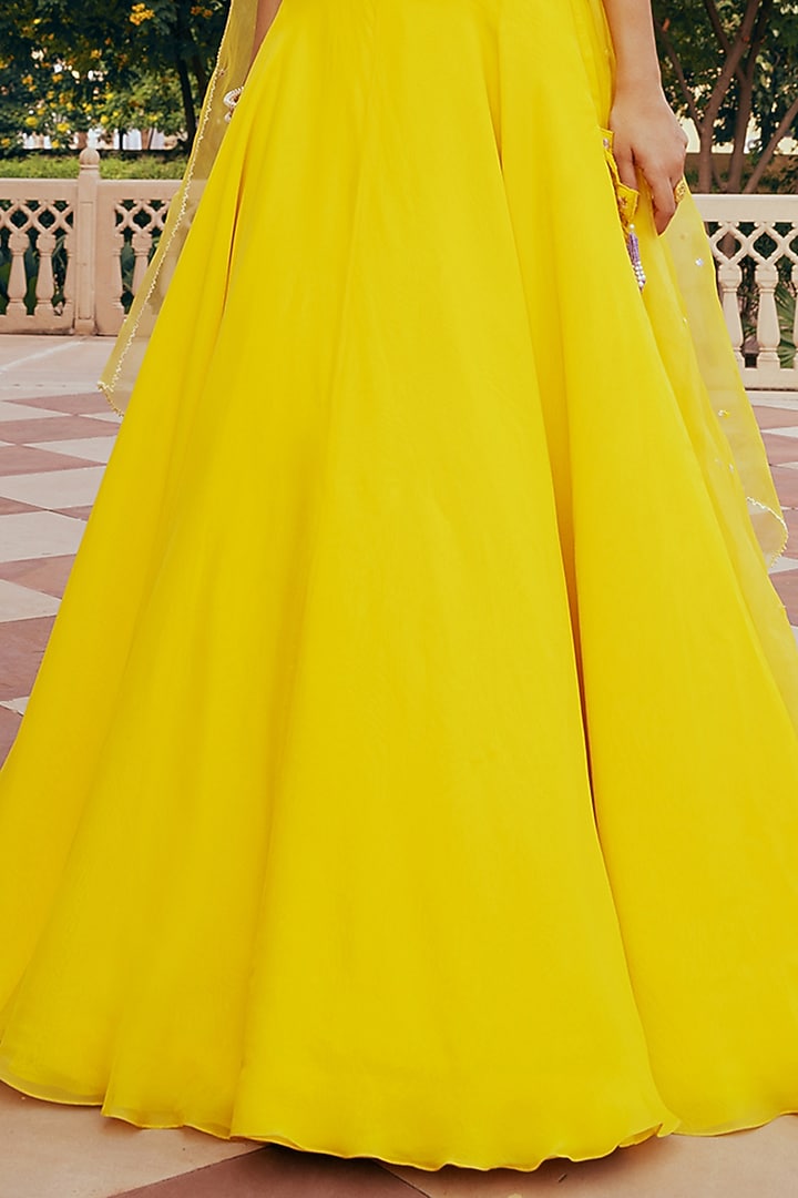Yellow Organza Wedding Lehenga Set by Keosha at Pernia's Pop Up Shop