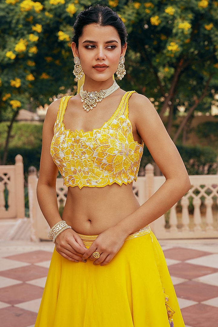 Yellow Organza Wedding Lehenga Set by Keosha at Pernia's Pop Up Shop