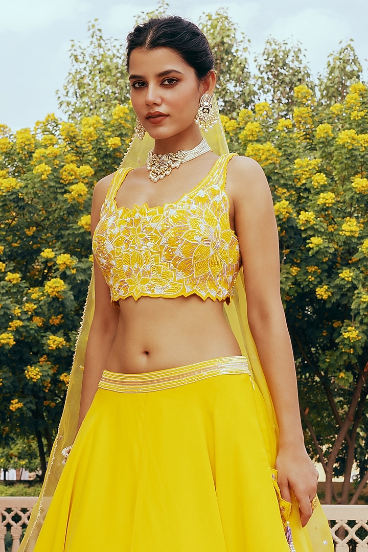 Yellow Organza Wedding Lehenga Set by Keosha at Pernia's Pop Up Shop