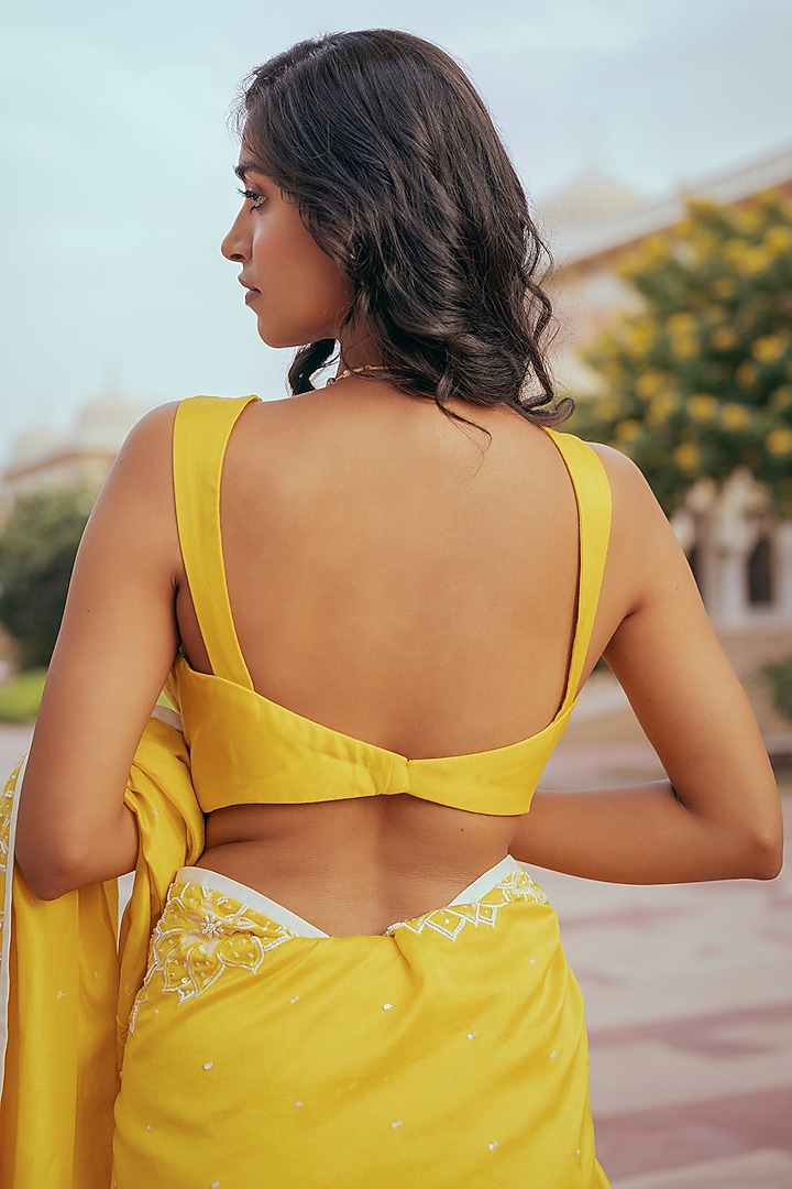 Yellow Silk Chanderi Blouse by Keosha at Pernia's Pop Up Shop