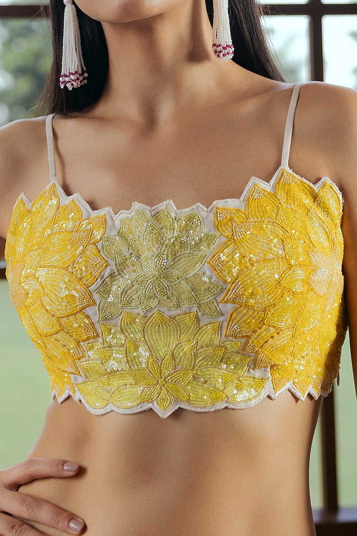 Yellow Silk Chanderi Hand Embellished Blouse by Keosha at Pernia's Pop Up Shop