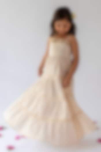 Ivory Embroidered Dress For Girls by Kevaclothing