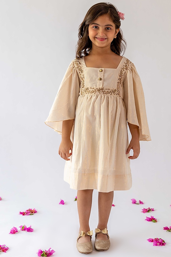 Ivory Zardosi Embroidered Dress For Girls by Kevaclothing