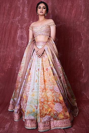 Multi-Colored Organza Lehenga Set by Tarun Tahiliani