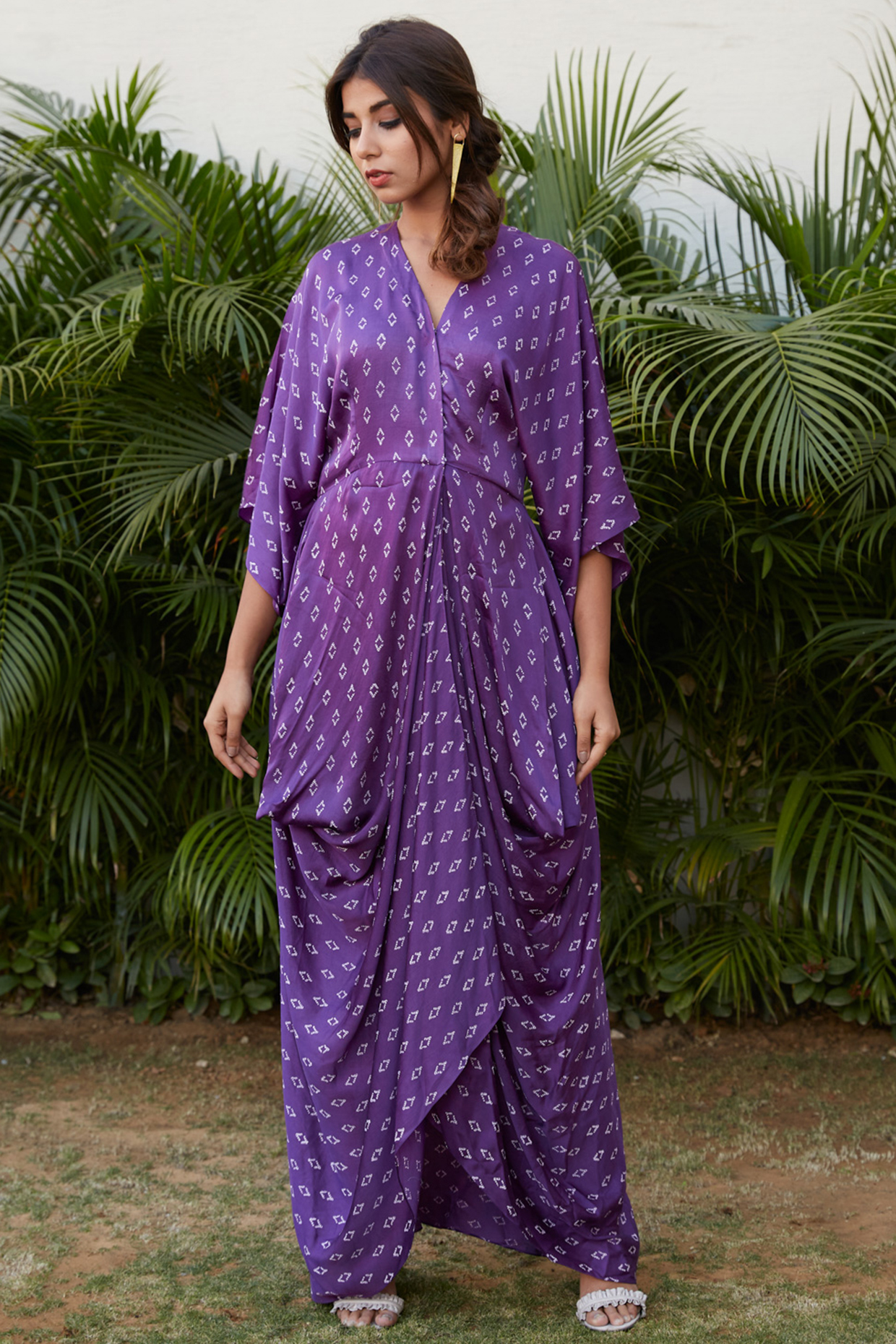 Violet Printed Cowl Summer Dress by Ruchira Nangalia at Pernia's Pop Up Shop