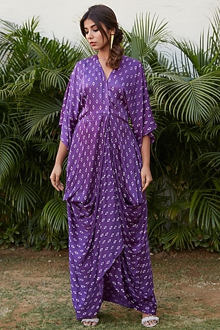 Violet Printed Cowl Dress by Ruchira Nangalia