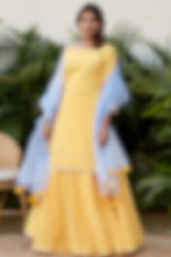 Yellow Cotton Flared Skirt Set by Ruchira Nangalia
