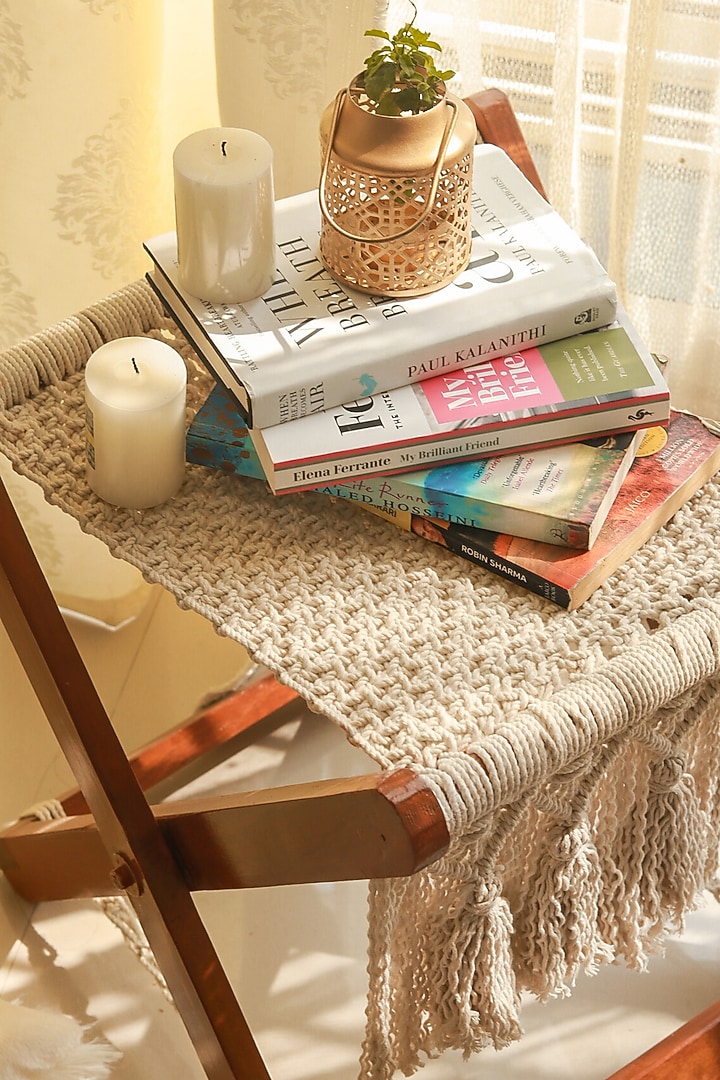 Off-White Cotton & Pinewood Table by Karighar - House of Indian Craftsmanship at Pernia's Pop Up Shop